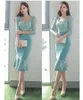 Autumn Elegant Lace Patchwork Office Dress Women V-neck High Waist Sheath Mermaid Dresses New Korean Party Vestidos