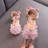 Kids Sandals Rhinestone Bow Girls Princess Shoes Fashion Flats Dance Performance Shoes 2022 Summer New Children Sandals E863 G220523