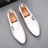 Korean style mens casual business wedding formal dress genuine leather shoes slip-on driving shoe black white breathable loafers