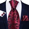 Cravatta da sposa in seta a righe floreali bordeaux per uomo Design Cravatta da uomo con gemelli Hanky Set Business Party Dropshipping