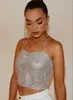 Women Sexy Crop Top Backless Bling Metallic Sequin Shiny Gold Tank Top Vest Rhinestone Night Club Party Chain Camisole