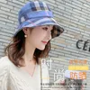 Estilo de verão cor xadrez homens e sombra bacia moda casual dobrável protetor solar mulheres pescador chapéu 220617