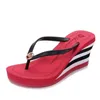 أحذية الأوتاد للنساء الصنادل بالإضافة إلى حجم عالية الكعب الصيفي أحذية Flip flop chaussures femme Stripe Platform B176 Y200423