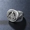 Ze Stali Nierdzewnej Męskie Pierścień Freemaoson Masonic Silver Black Pierścionki Mason Emblematy Biżuteria Darmowe i akceptowane Masonic Czcionki Prezent Klejnot Mężczyzna