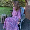 Women Boho Maxi Dress Fashion Lantern Sleeve V Neck Printing Long Summer Holiday Female Ankle Length Party Vestidos 220613