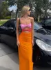 FSDA Patchwork Y2K Strapless bodycon jurk sexy vrouwen uitgehold mouwloze Backless Summer Beach -jurken feestclub MIDI 220630