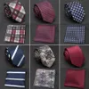 Conjunto de corbata para hombre, corbatas de boda a la moda para pañuelo, corbata de lunares a rayas, Gravata Jacquard, accesorios para fiestas sociales