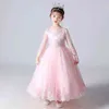 Barnklänningar för flickor bröllopsfest rygg blomma klänning prinsessa kväll sommar barns nät ärm klänning y220510