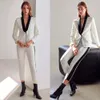 Kleurpassende tweedelige brede poot pant Suits 2022 vrouwen casual vrouwelijke trouwkleding moeder van de bruid broek set