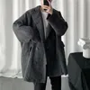 Midlength thick windbreaker for men Hong Kong style autumn winter vintage woolen suit jacket unisex Korean corduroy coat 220816