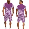 Летняя футболка + шорты 2 шт. Набор нарядов Комплект трексуита мужская негабаритная одежда военный стиль 3D камуфляж напечатанный спортивная одежда Men G220414