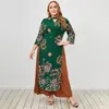 Plus -klänningar Roken Evan 2022 Stora kvinnors Mellanöstern Elegant blommigt tryck muslimska kläder Kaftan Islamiska kläder Marocain Abay