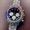 Reloj de lujo Fecha GMT Auténtico atmosférico Ditong Arco iris con incrustaciones de diamantes Moda masculina Estudiantes femeninas Taladro completo Mecánico no automático