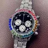 Montre de luxe Date Gmt Authentique atmosphérique Ditong arc-en-ciel diamant incrusté mode masculine étudiantes perceuse complète mécanique non automatique