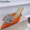 2022-Slippers Luxury Crystal Flower Women PVC Jelly Shoes Tacchi alti Slides Dress Sandali con strass estivi