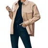 Kadın Ceketler Uzun Kollu Flep Cepleri Kadın Ceket Sahte Deri Yaka Yaka Düz Renk Motosiklet Sokak Giyseni