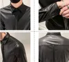 Осень зима мужская корейская стройная подходящая кожаная рубашка Camisa Социальная мужская Trend Trend Бренд Мода Черные Рубашки 220322