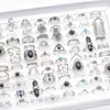 Bulk Lots 50pcs Antique Silver Bohemia Vintage Rings Women Natural Stone Charm Ethnic Fashion Party Gifts Jewelry Accessory Wholes195u