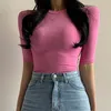 Solidna cienka koszulka damska bawełna z krótkim rękawem szczupły podstawowe koszulki kobieta koreański styl ubrania koszulka femme różowy lato top 220408