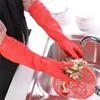 Gants de nettoyage en caoutchouc flexibles et confortables, longs pour laver la vaisselle rouge, fournitures de nettoyage pour la maison, cuisine, plantation en plein air