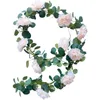 Artificial Flower Eucalyptus Garland with 10 Flowers Heads Silk Rose Vine Hanging Wreath for Wedding Home Office Decor