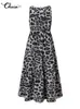 Summer Women Dress Sexig ärmlös Maxi Party Elegant Celmia Bohemian Leopard Print Vestidos Casual Swing sundress 220713