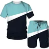 Verão Novos Modelos Stitching Impresso Tops de Mangas Curtas Curtas Simples Casual Respirável T-shirt Shorts Terno Esportes e Lazer Set Y220420