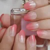 False Nails Light Red Oval Short Designer Press On Pearl Shimmer Peach Girl Nail Gradient French Adhesive 24st Prud22