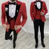 Spring Autumn Wedding Tuxedo Red Mens Suits Slim Fit Blazer Black Lapel Jacket Vest Pants Groomsman Costume Homme Marriage