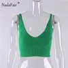 Nadafair casual grön stickad tank top sexig gröda topp kvinnor lågt grundläggande mini camis sommarkläder från axeln 220628