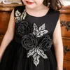 Vestidos de menina adorável flor de meninas de flor de meninas preto bebê criança roupas de batismo de flores artesanais tutu vestidos de bola de aniversário