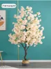 Home Artificial Fake Cherry Tree Bonsai Floor Leaves Decor Living Interior Room Pink Fake Plants With Pot Simulation Flowers