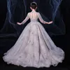 2022 Cheap Sliver Flower Girl for Weddings Lace Long Sleeve Pageant Dresses First Communion Dress Little Girls Prom Ball Gown