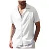 Camicie Guayabera da uomo Casual Camicia abbottonata a maniche corte in cotone di lino Campo cubano con colletto da spiaggia