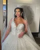 Shiny One Shoulder Wedding Dresses Ball Gown Luxurious Beads Sequins Lace Arabic Bridal Dress Custom Made