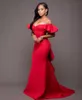 Red Mermaid Long Bridesmaids Dresses Off the Shoulder Ruffles Backless Maid of Honor Floor Length Satin Wedding Party Dress Plus Size