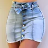Skirts Women Skinny Denim Skirt Casual High Waist Summer Street Pockets Button All-Matched Solid Slim FaldasSkirts