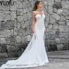 Skromne nowe aplikacje Suknie ślubne syreny. Linia Sheer Bateau Dekoll zobacz Button Koronki Back Bridal Suknia Sleves 403