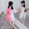 Girls Summer Dress Striped Blouse For Girl Patchwork Kid Shirt Teenage School Costume 220426