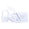 Sweet Heart Bröllop Satin Ring Kudde Flower Basket Gästbok Feather Pen Favor 4 i 1 Set