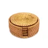 6pcs / drink Coasters Set för Kungfu Tea Tillbehör Runda Porslin Placemat Skålmatta Rattan Weave Cup Pad Diameter 10cm W220406