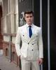 Beyaz Düğün Smokin Pinstripe Mens İnce Uygun İki Parçalı Çift Kruvaze Takım Elbise Erkek Balo Kıyafet Ceket ve Pantolon