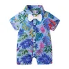 Tutine a maniche corte per neonati maschietti stampa estiva abbottonatura in cotone casual papillon hawaiano camicia pagliaccetto abiti 6-24 mesi