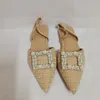 Sandalias 2022 de tejido plano de verano para mujer, zapatos de talón abierto con cuentas de perlas de imitación, zapatos planos de punta estrecha a la moda para mujer, sandalias sexis