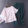 JULY'S SONG Casual Lose frauen Pyjamas Sets V-ausschnitt Kurzarm Nachtwäsche Nachtwäsche Baumwolle Atmungsaktive Homewear Weibliche Pyjamas 220329