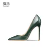 New Groen Splicing Vrouwen Schoenen Wees Teen Pompen Echt Lederen Jurk Hoge Hakken Bruiloft Mode Elegant Office 220511