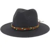 Шляпы широких краев ht3650 Beach Panama Summer Strape for Women Men Beads Bead Bear Sun Hat Hat защита Fedora Cap Eger22