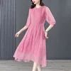 8699 # YM Novo Verão Mulheres Vestidos Casuais Gola Redonda Meia Manga Impressão Senhoras Soltas Moda Vestido Rosa M-XXXL