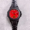 5711 herr automatiska klockor lysande orange urtavla Svart rostfri herr Asia 2813 Urverk graverad text Transparent Mekanisk montre de luxe armbandsur