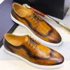 Scarpe eleganti da uomo d'affari classiche in stile britannico Scarpe causali alla moda piatte Oxford con lacci marroni in vera pelle A19